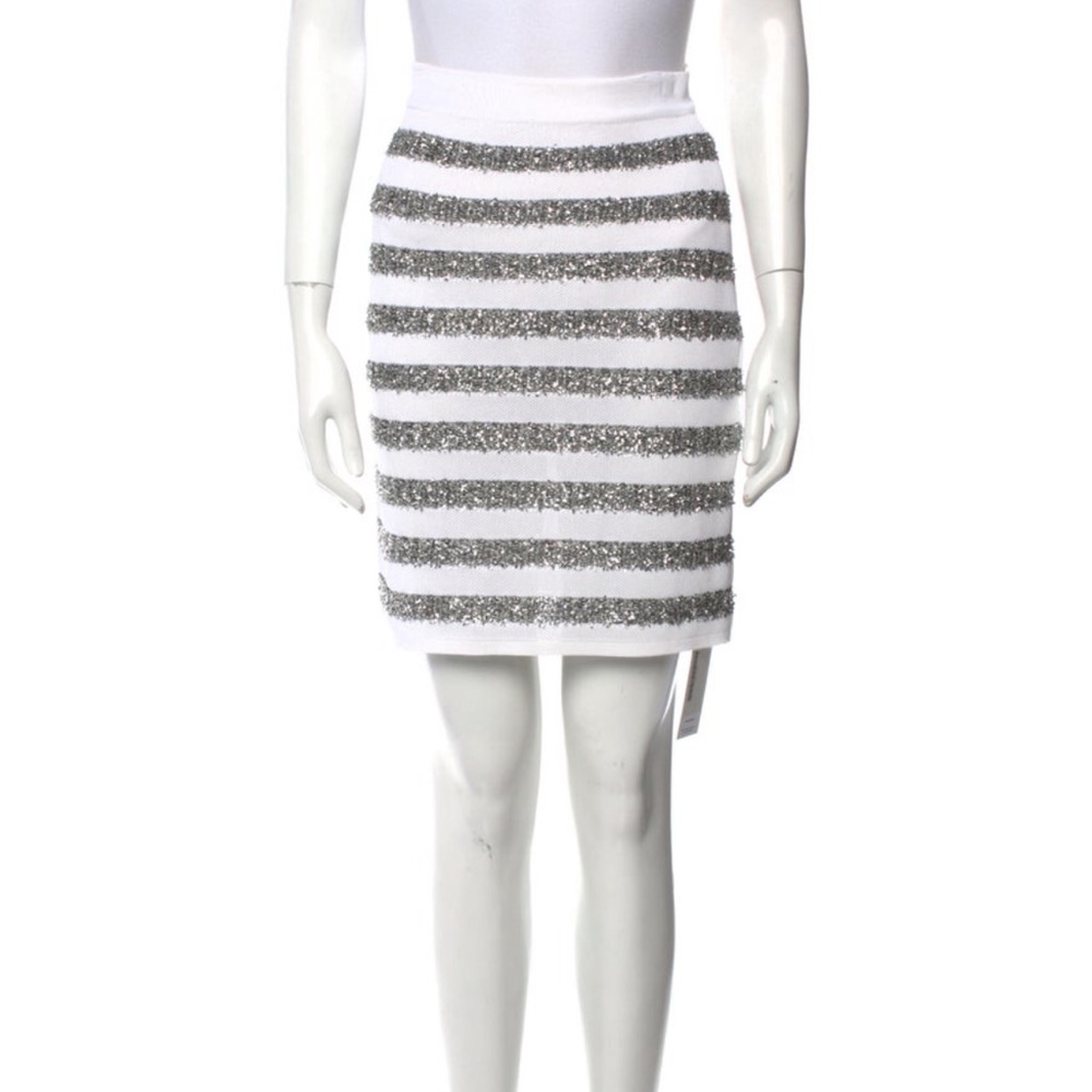 Balmain White and Silver Mini Skirt